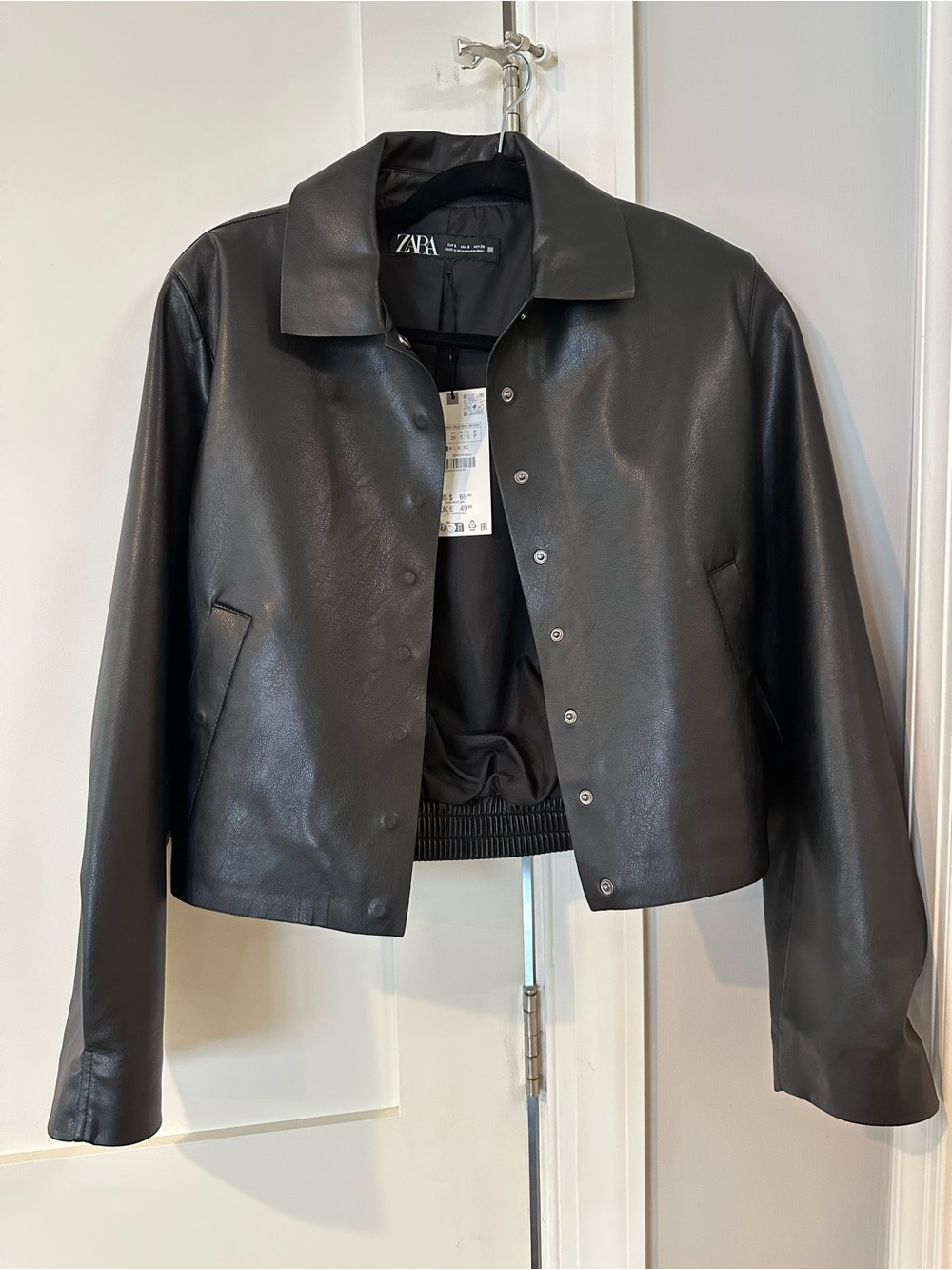 Zara Black Faux Leather Snap-Front Jacket